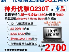 内置3G 神舟N450芯上网本Q230降至2700