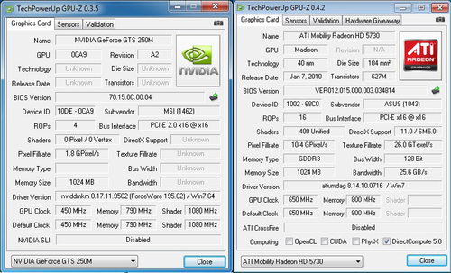 ati mobility radeon hd5730显卡同nvidia geforce gts 250m显卡十分