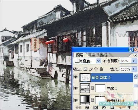 Photoshop打造烟雨江南水乡素描画效果