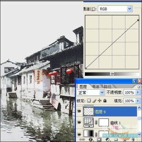 Photoshop打造烟雨江南水乡素描画效果