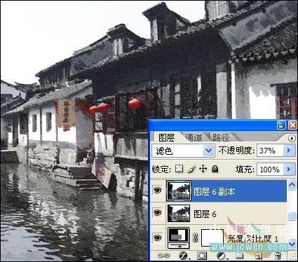 Photoshop打造烟雨江南水乡素描画效果