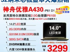 P6100配512M DDR3独显神舟A430爆3299元