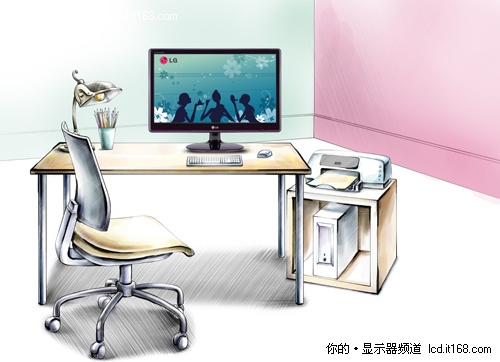 办公桌红色时尚 LG E2250T展现慧智时尚