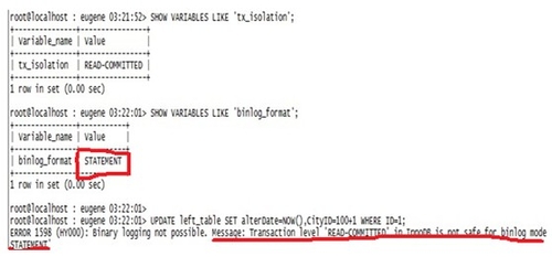 MySQL事务隔离级别和日志登记模式选择