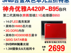 9.5折特惠 神舟A420P-B95惊艳价2699元