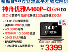 3K级猛本 神舟4G内存独显本A460P爆3399