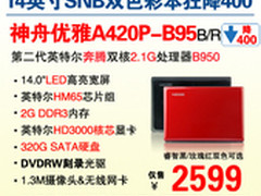神舟14吋SNB炫彩本 A420P-B95惊艳2599