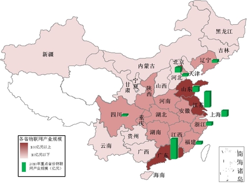 国内物联网产业已初步形成环渤海,长三角,珠三角,以及中西部地区等