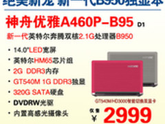 绝美新宠 神舟B950独显本A460P爆2999元