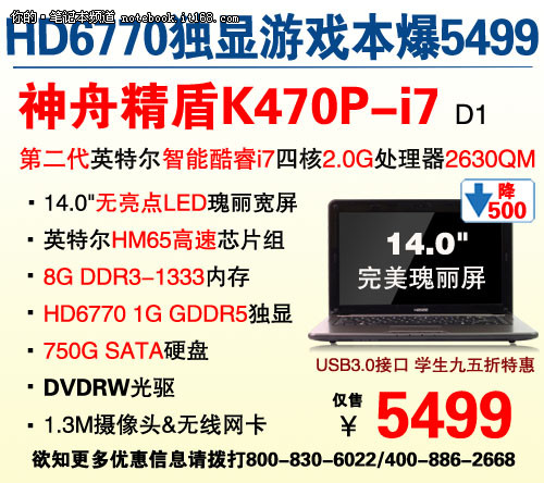 HD6770+i7 神舟K470P-i7称王5499