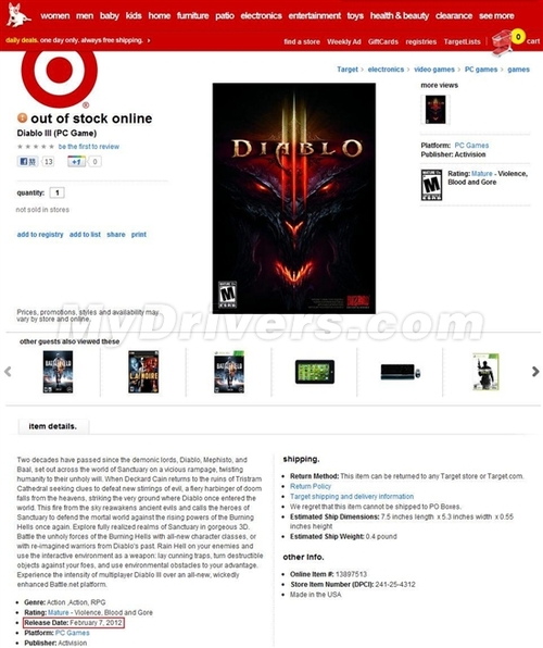 接受预定 传《Diablo III》二月初面市