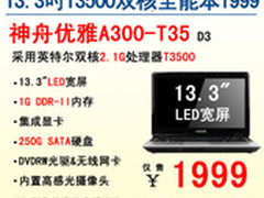 热销1999　神舟13.3吋T3500双核本A300