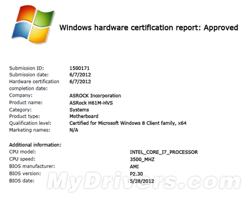 华擎第一家摘得Windows 8主板设备认证