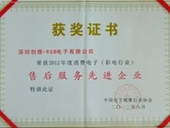 创维荣膺售后服务先进企业