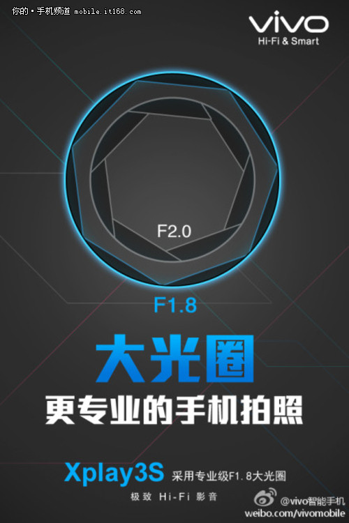 官博爆vivo Xplay3S采用F1.8大光圈镜头