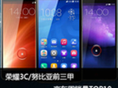 荣耀3C/努比亚前三甲 京东周销量TOP10