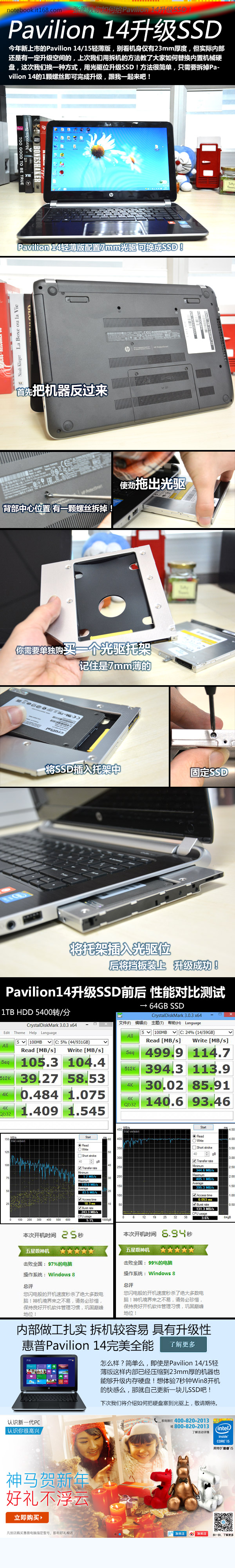 3分钟 HP Pavilion 14光驱轻松升级SSD