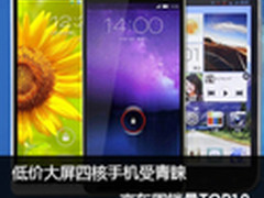 低价大屏四核手机受青睐 京东周销TOP10