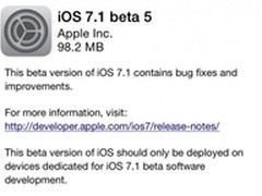 苹果向开发者发布iOS 7.1 beta 5最新版