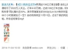 微博天猫双十一卖车 2周卖出138亿