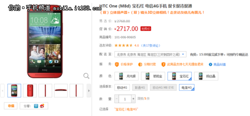 昔日旗舰HTC One M8电信4G最低2768元 