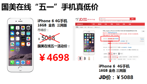 iPhone6低京东400 国美在线五一手机战