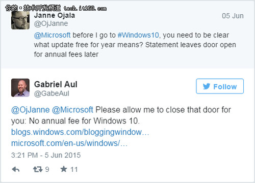 Gabriel Aul承诺Windows 10不会收年费!