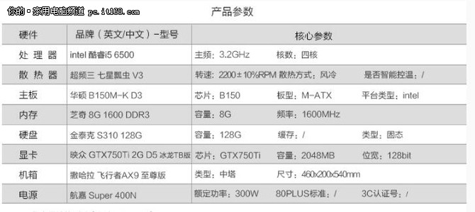 宁美国度 四核I5 6500GTX750TI独显主机