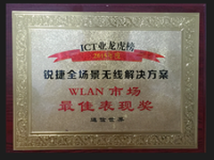 锐捷网络年度“WLAN市场最佳表现奖”