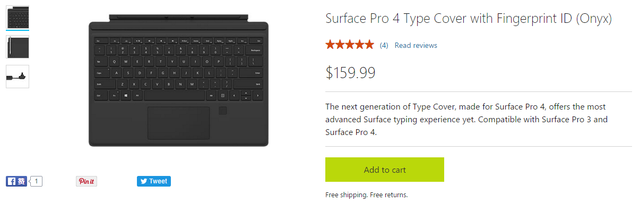 Surface Pro 4 Type Cover上市 配备指纹识别