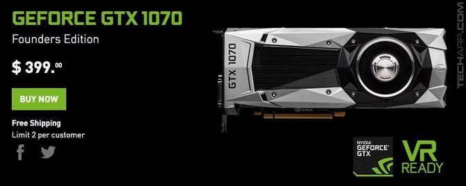 调至329美元 NVIDIA GTX 1070官方降价