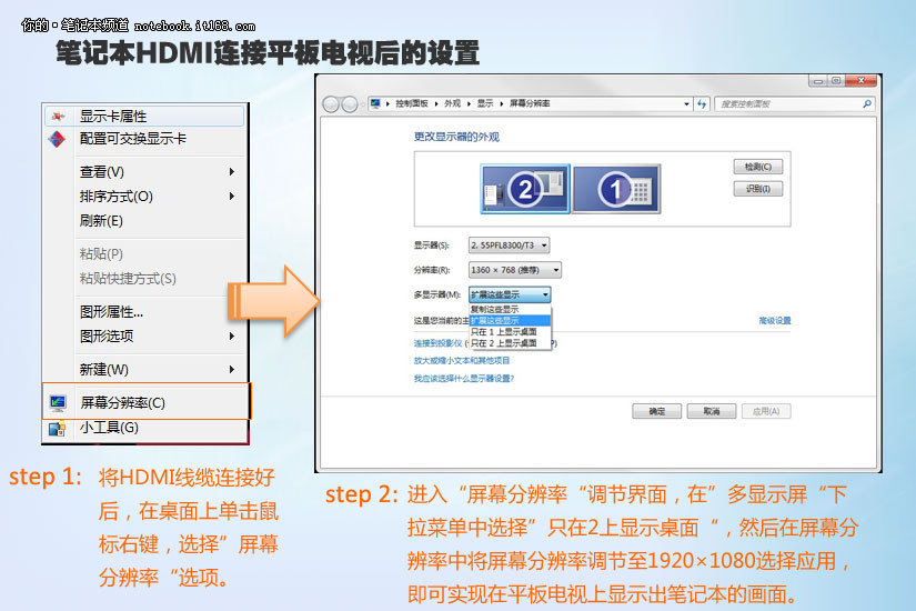 WIN7下笔记本用HDMI连接平板电视的方法