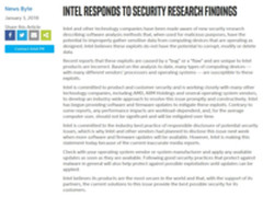 Intel回应CPU内核漏洞 对个人而言影响不大