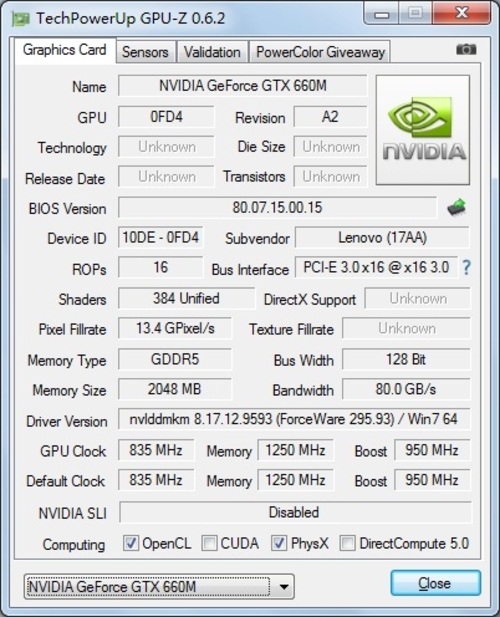 gtx660m具体参数